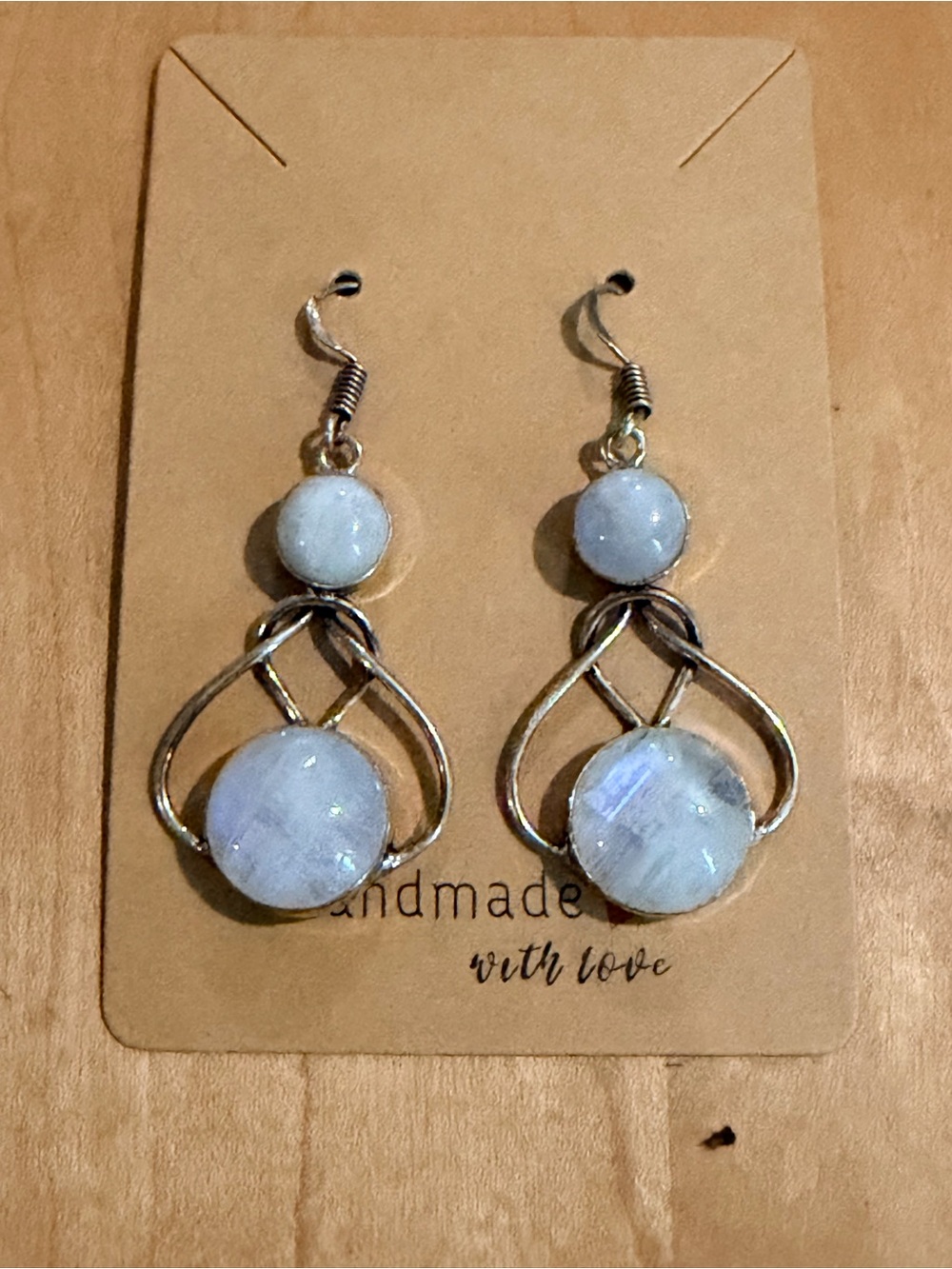Handmade Rainbow Moonstone Drop Earrings - 925 Plated/Stamped
